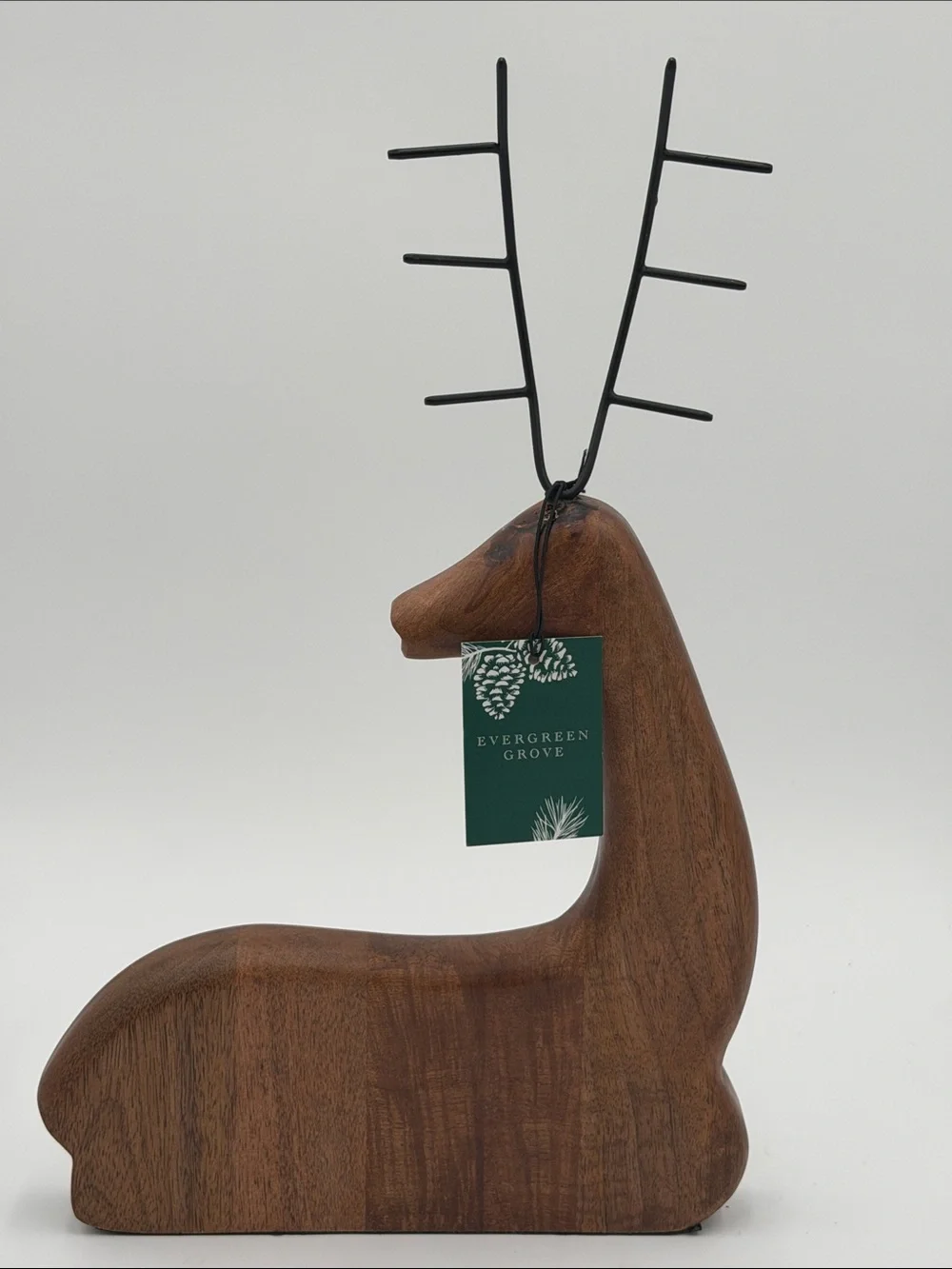 Wooden Deer Figurine with Metal Antlers - Brown